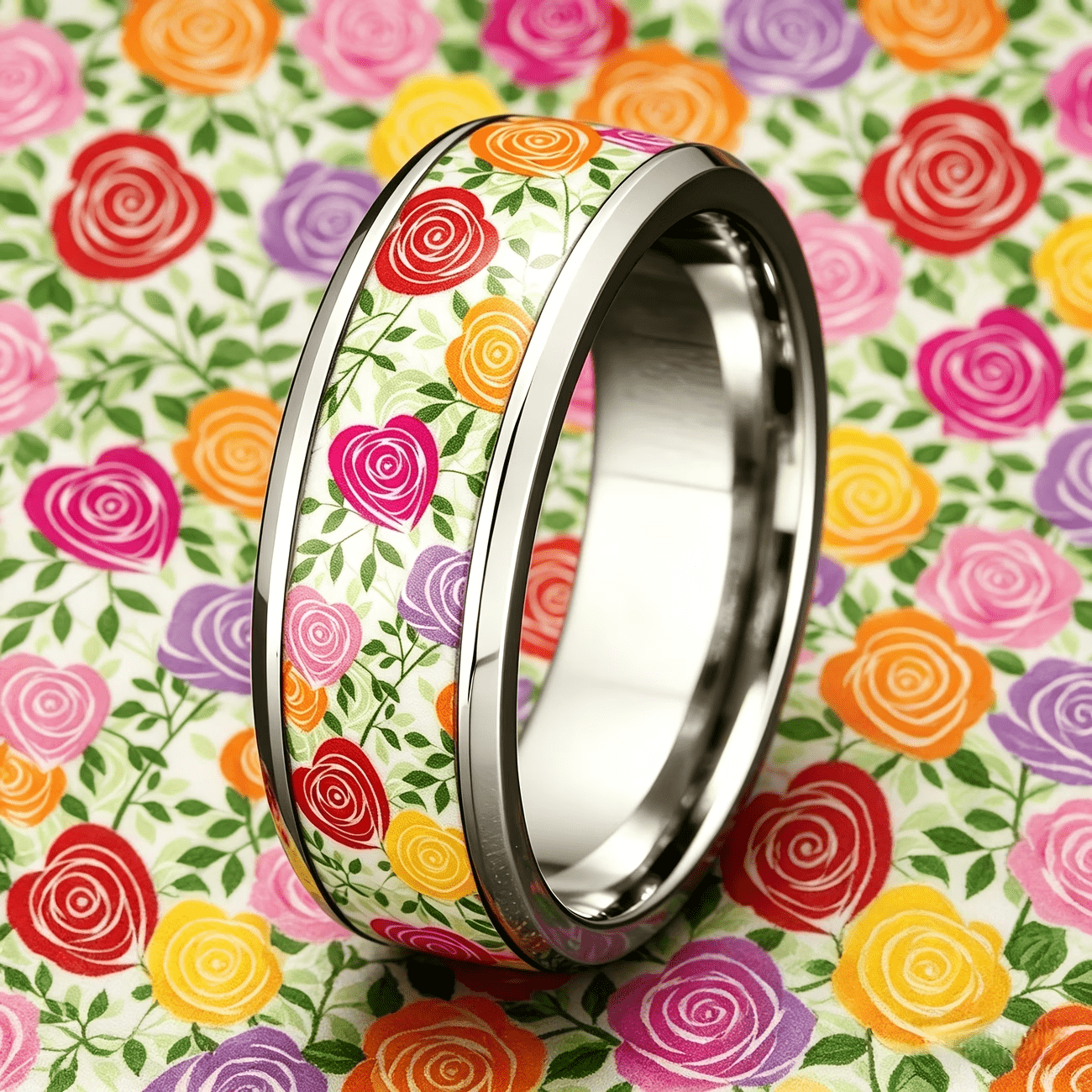 Colorful Love Rose Flower Stainless Steel Unisex Ring
